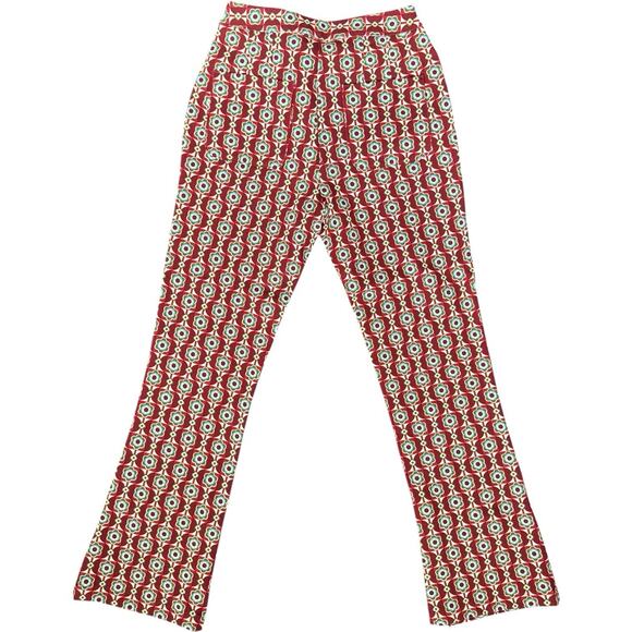 Maeve Anthropologie Pants Womens 6 Red Mod Floral Flare Stretch Zip Up Retro - Picture 6 of 14